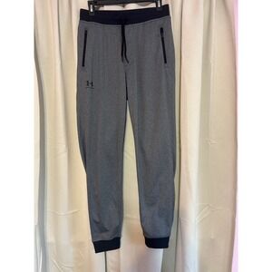 Under Armour Womens Loose Fit Jogger Sweatpants Gray Black Zipper Pockets MD